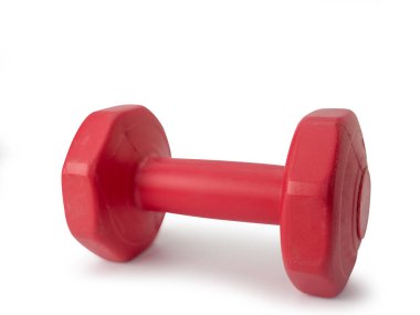 Beyaz arka plan üzerinde izole fitness için kırmızı halter. (Bu kırpma yolu vardır
