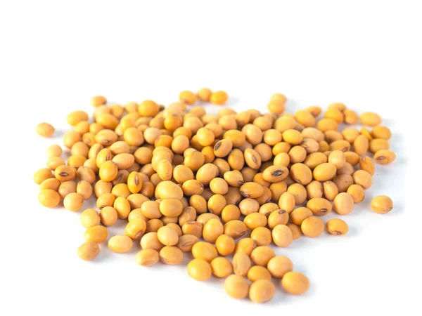 Raw dried soybeans isolated on white background. — Stock Photo, Image