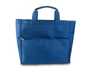 beyaz arka plan üzerinde mavi alışveriş çantası. (kırpma yolu)