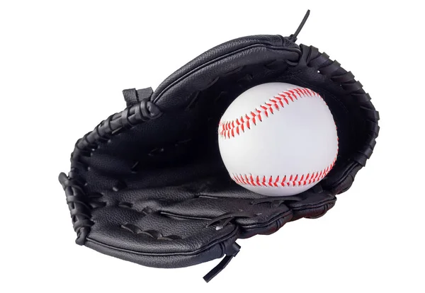 Honkbal in een handschoen op witte achtergrond. (knippad) — Stockfoto