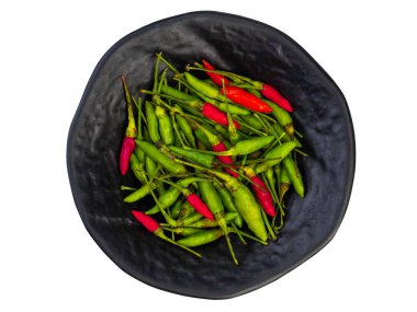 Kırmızı ve yeşil Chilli Padi, Bird 's Eye Chilli, Bird Chili. Sağlıklı yemek.)