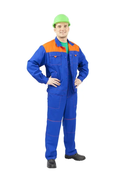 Full Length Portrait Serious Young Builder Uniform — Stock Photo, Image