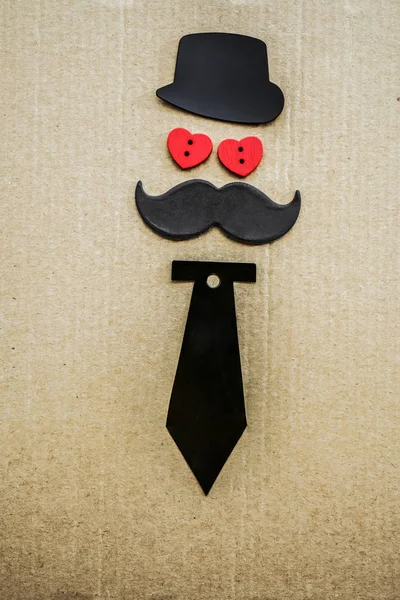 Fundo Feliz Dia Pai Cartão Chapéu Preto Bigode Dois Corações — Fotografia de Stock