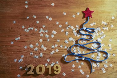 Dantel vintage tarzı ahşap doku Noel ağacından. mutlu yeni yıl kartı