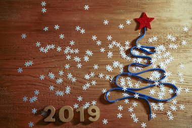 Dantel vintage tarzı ahşap doku Noel ağacından. mutlu yeni yıl kartı