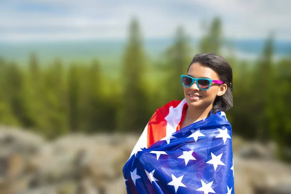 Pretty Girl American Flag Smiling — Stock Photo, Image