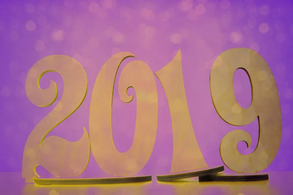 Щаслива Новорічна Листівка 2019 Року Дерев Яний Номер 2019 Рік — стокове фото