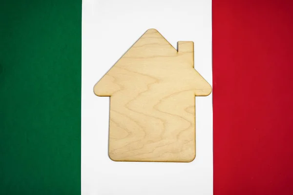 Segno Casa Legno Sfondo Bandiera Italiana — Foto Stock