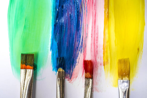 close up of color strokes on white background