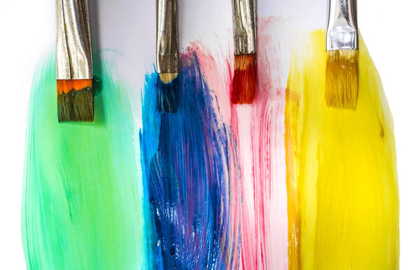close up of color strokes on white background