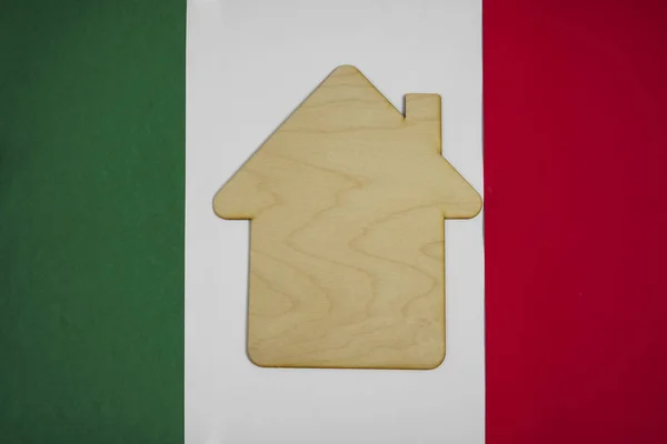 Segno Casa Legno Sfondo Bandiera Italiana — Foto Stock