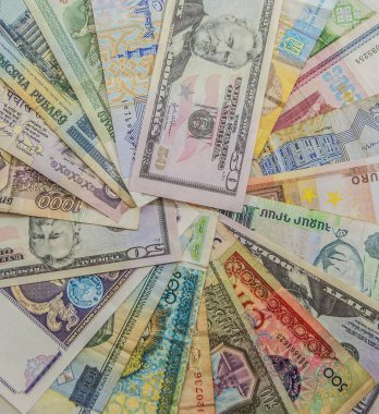 Çeşitli para yığını. Banknot closeup.