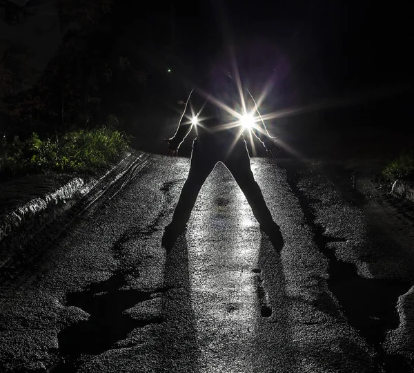 Silhouette Man Standing Alone Night Scene — Stock Photo, Image