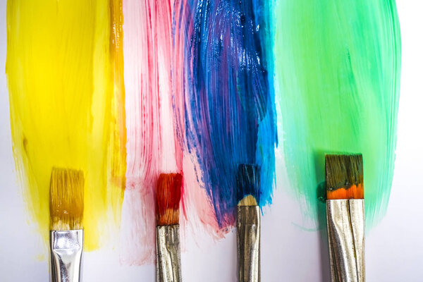 close up of color strokes on white background