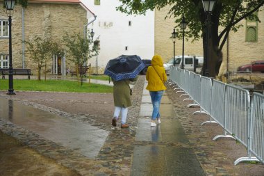 şemsiye ile genç çift in arka görünümü 