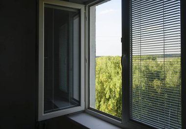 opened  window with jalousie, blind at the summer clipart