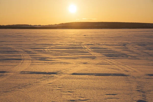 Winter Landscape Lake Sunset — Stock Photo, Image
