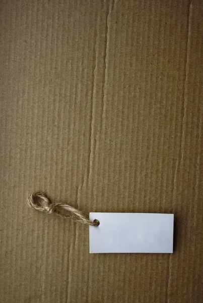 Étiquette Blanche Vide Avec Corde Sur Fond Papier Carton — Photo
