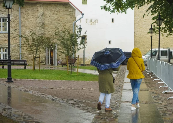 Şemsiye Ile Genç Çift Arka Görünümü — Stok fotoğraf