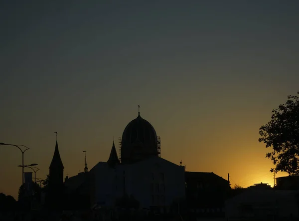 Silhouette Synagogue Sunset — Stock Photo, Image