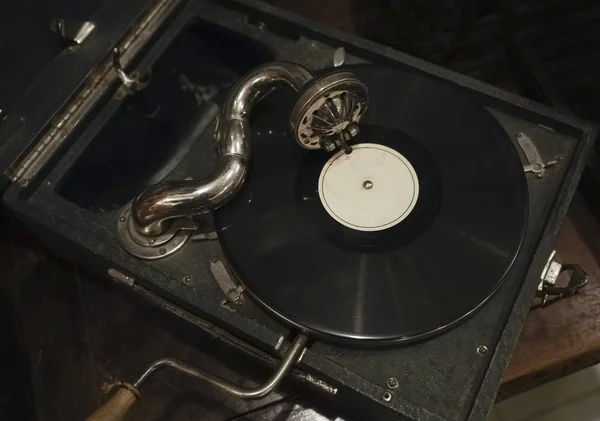 Gramophone Historique Vintage Rétro Vue Dessus — Photo