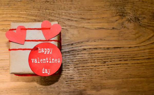 Box Tied Ribbon Decorated Paper Hearts Tag — Stock Photo, Image