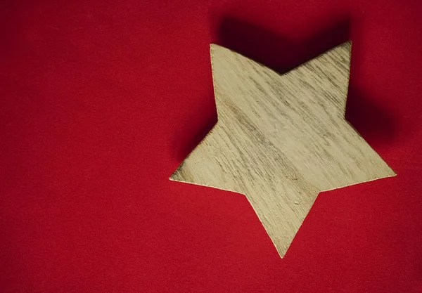 Pentagram Wooden Star Red Background Empty Copy Space Inscription — Stock Photo, Image
