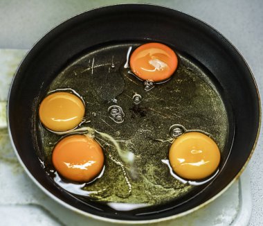  yumurta sarısı tava üzerinde. Elektrikli Ocak