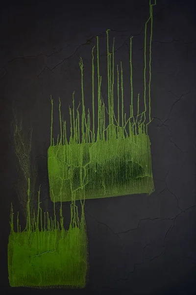 Marcos Pintados Acrílico Verde Abstracto Pared Gris Grunge Con Grietas —  Fotos de Stock