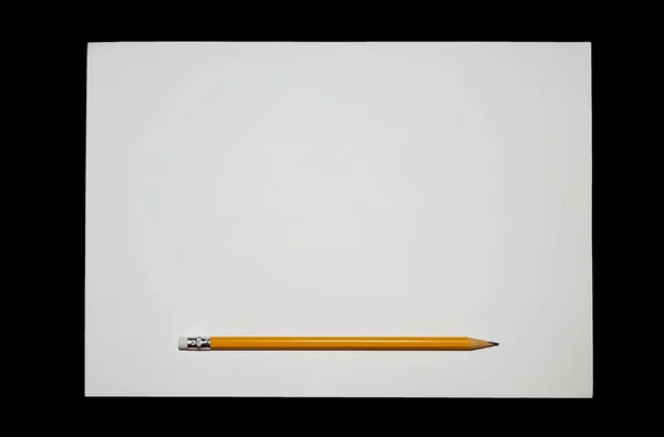 Leer Weißes Papier Mit Gelbem Bleistift — Stockfoto