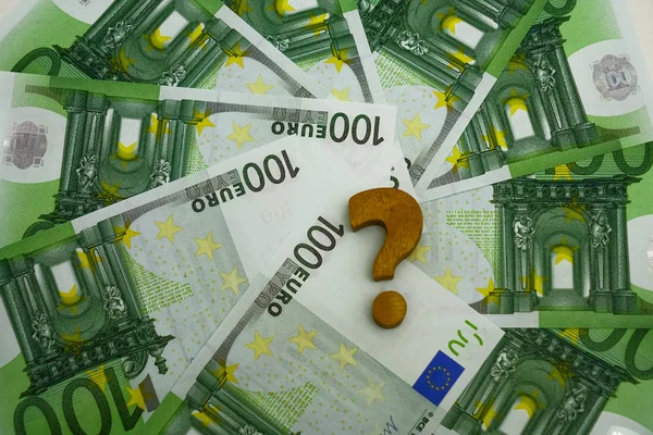 Punto Interrogativo Cento 100 Euro Banconote Sfondo — Foto Stock