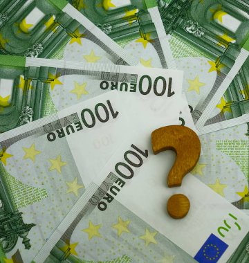 yüz 100 euro faturaları arka plan soru işareti. 