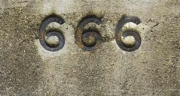 Número 666 Sobre Fondo Piedra Número Hierro — Foto de Stock