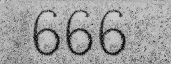 黑色的666 六隔离在浅灰色或白色的墙壁上 石头纹理 — 图库照片