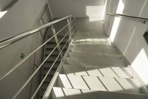 Indoor Gray Stairs Iron Railing Light Shadow Handrail Shadow Stone — Stock Photo, Image