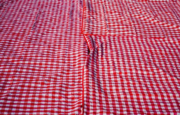 Rojo Blanco Gingham Plaidon Fondo Hierba Verde —  Fotos de Stock