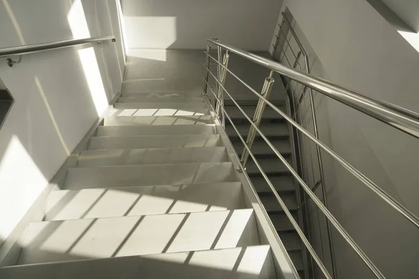 Indoor Gray Stairs Iron Railing Light Shadow Handrail Shadow Stone — Stock Photo, Image