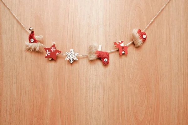 Rękawica Drewniane Jelenia Skarpety Drewno Snowflake Czerwona Gwiazda Boże Narodzenie — Zdjęcie stockowe