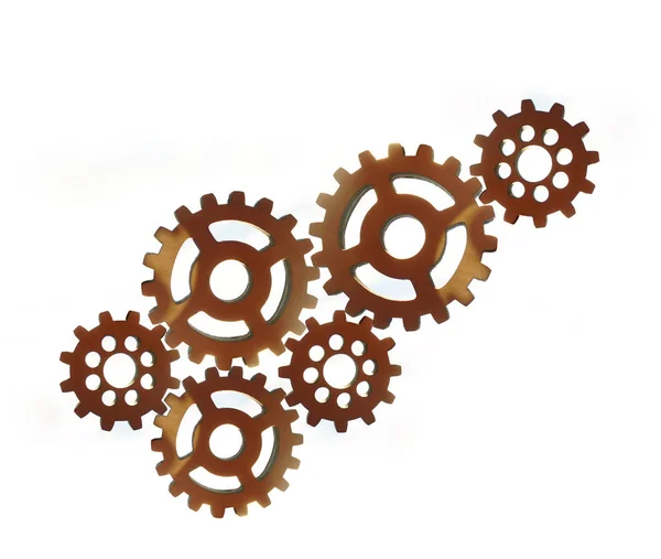 Set Different Wooden Cog Wheels Isolated White Background — Stock Photo, Image