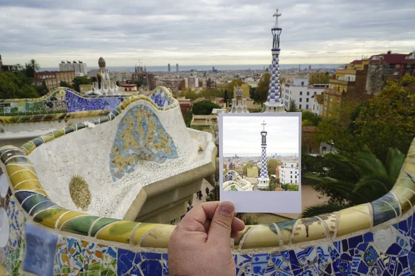 Кам Яні Стіни Парку Гулл Вид Барселону Іспанія Зосередьтеся Момент — стокове фото