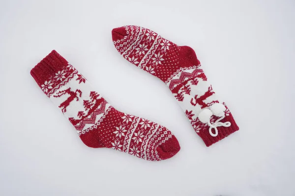 Two Christmas Socks Snow Background — Stock Photo, Image