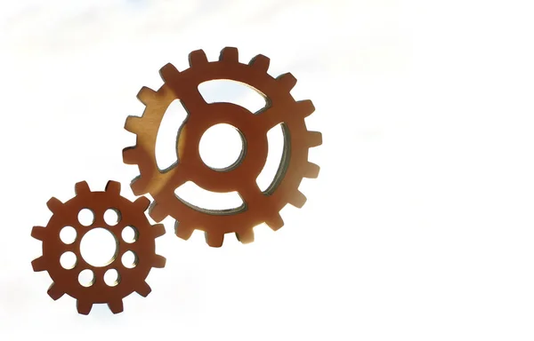 Different Wooden Cog Wheels Isolated White Background — Stock Photo, Image