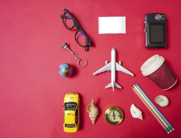 Conjunto Objetos Para Viajar Isolado Fundo — Fotografia de Stock