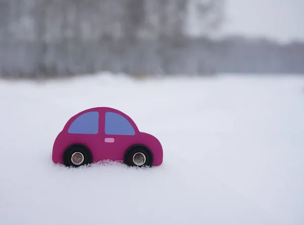 Wooden Car White Snow Background — Stock Photo, Image