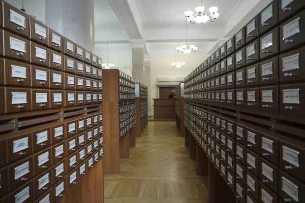 Background Public Library Racks Drawers Perspective Large Room Space — Stock Photo, Image