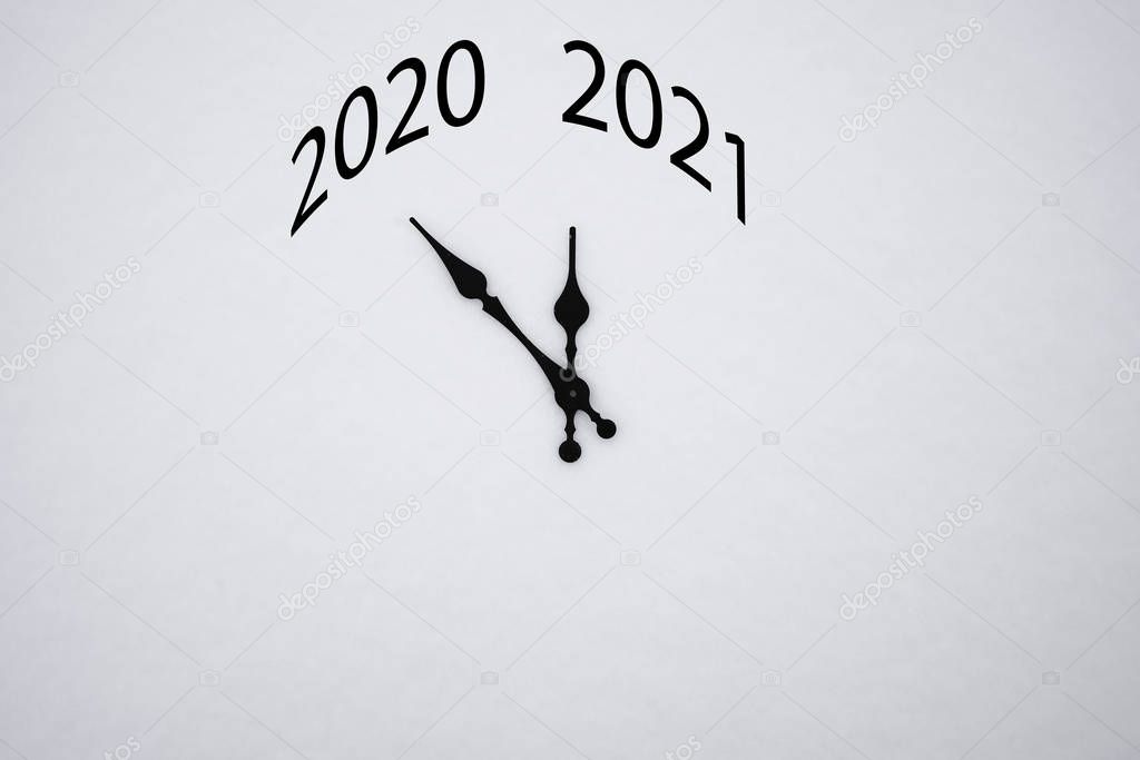 hands of the clock between 2020 and 2021  new year