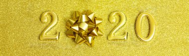 2020. mutlu yeni yıl. Altın şenlikli numara tasarım. Sarı doku. 