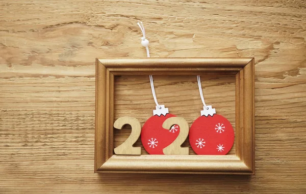 2020 Happy New Year Wooden Calendar Picture Frame Wooden Table — Stock Photo, Image