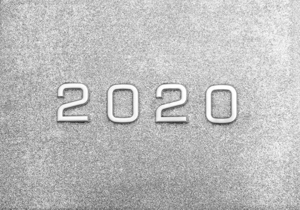 2020 Feliz Año Nuevo Número Metal Plateado Sobre Fondo Gris —  Fotos de Stock