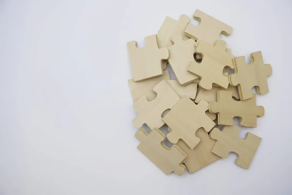 Wooden Puzzle Pieces Isolated White Background — Stock Photo, Image